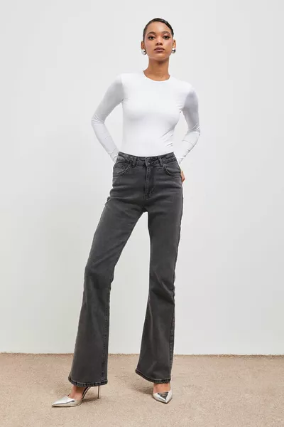 Women's Smoked Color Flare Mold Spanish Leg High Waist Jeans