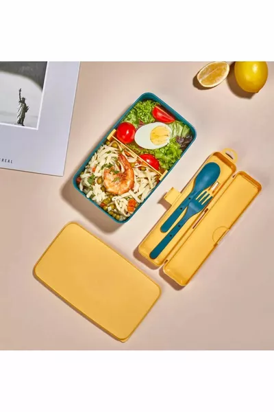 2-слоев контейнер за съхранение на храна Комплект кутии за обяд - Спортист Диета Студент Фитнес Училище Работно място Експедиция Камък