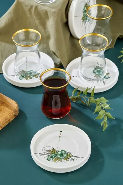 ♦ Gold Gilding Decorated  Piece Tea Cup Set Set Artless Green, Tea Set