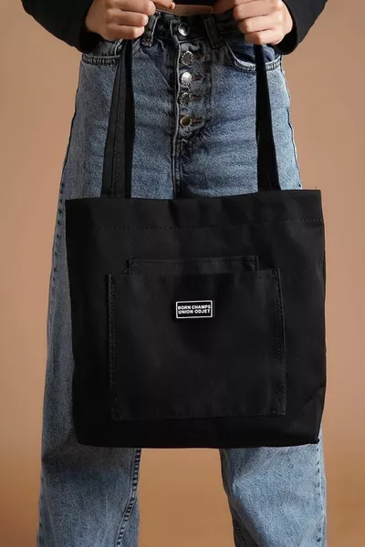 Vrouwen Zwarte Zachte Stoffen Stof Arm- En Schoudertas