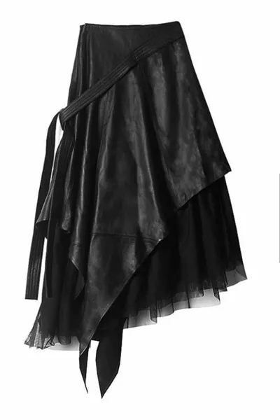 Women's Gothic Design Asymmetrical Tutu Midi Leather Bohemian Skirt