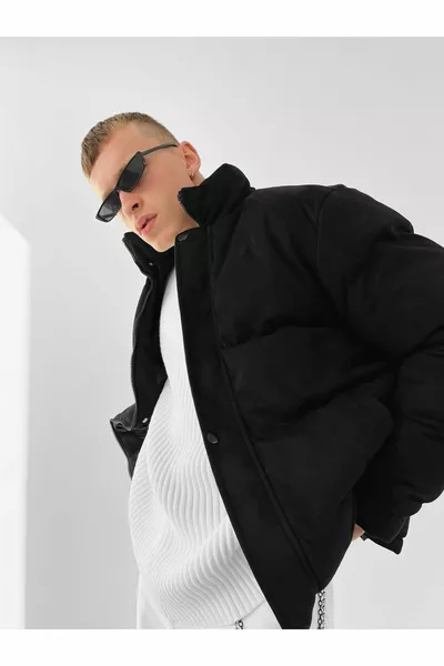 Manteau matelassé en nubuck homme noir