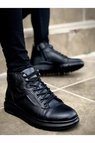  Inside Out Genuine Leather Zipper Black Men's Sport Half Ankle Boots