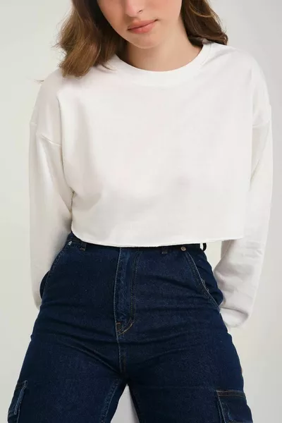 - المرأة المحاصيل كبيرة الحجم قطع ثلاثة خيوط الصوف الحرة قميص من النوع الثقيل