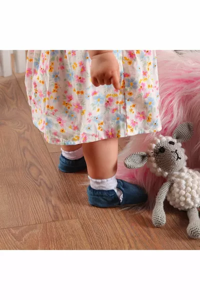 Rutschfeste Sohle, Samt Baby Booties, Home Boots Hausschuhe, Kindergartenschuhe Booties Marineblau