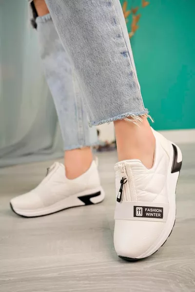 المرأة شريط مرنة مفصلة أحذية عارضة الجلد الأبيض