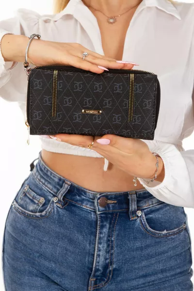 المرأة منقوشة ورقة المال وحامل بطاقة مقصورة محفظة سستة مفصلة