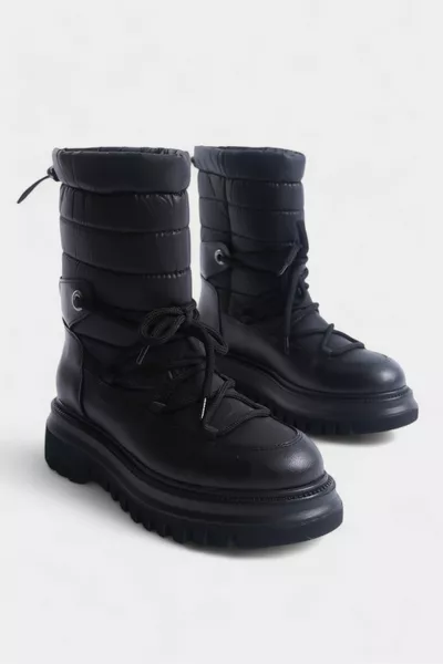 Black Parachute Fabric Thick Sole Lace-Up Women's Snow Boots