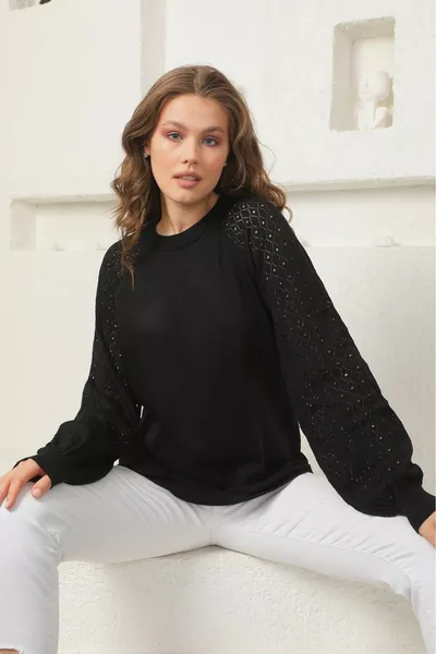 Damen Strickpullover mit durchbrochenen Ärmeln