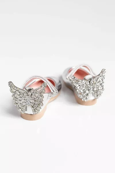 أحذية البنات الفراشة ذات الكعب الفضي