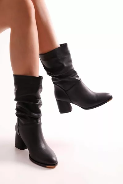 Stivali a soffietto Nollie Black Heels da donna in pelle nera