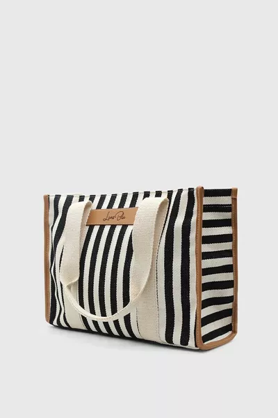 Женская сумка-тоут из полосатого льна