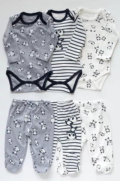 Cute Panda Patterned 6-Piece Baby Top and Bottom Set