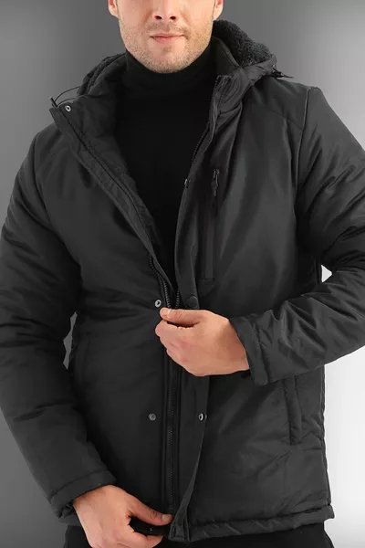 Herren Black Dating Windproof Sport Wintermantel & Mantel & Parka mit Kapuze