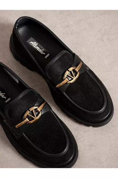 Mocassins Femme avec boucle en daim noir