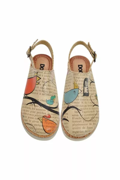 نسائي جلد نباتي بيج صنادل نعل سميكة - تصميم طائر قبيح