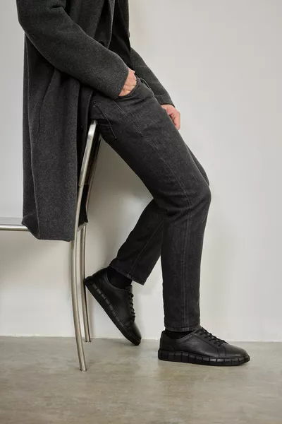 سنيكرز جلد طبيعي رجالي , اسود