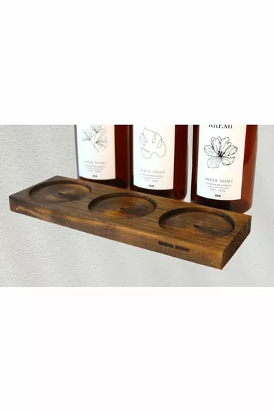 3 مقصورات العنبر طبق الصابون موزع التبييض السائل موزع زجاجة مع حامل خشبي مجموعة من 4