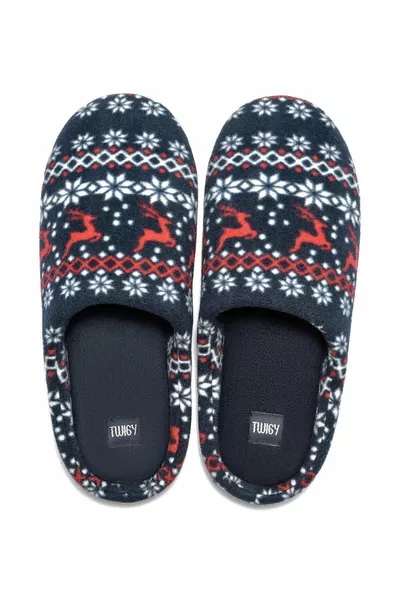 Поларени мъжки домашни чехли тъмносини /