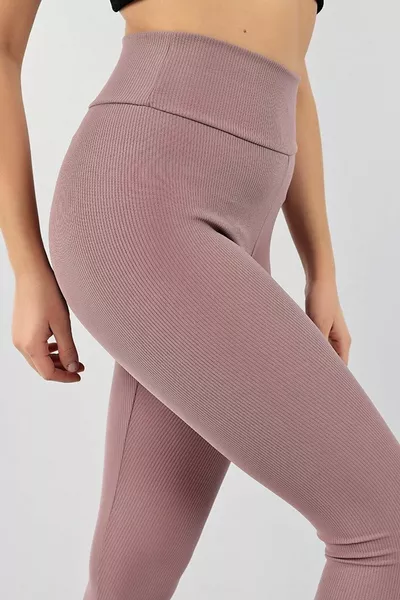 Женские зимние флисовые леггинсы в рубчик с высокой талией