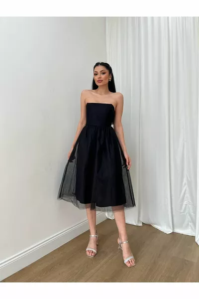 Robe de soirée Jupe en tulle évasée drapée drapée pour femmes Robe midi en tulle - Robe de soirée et robe de graduation