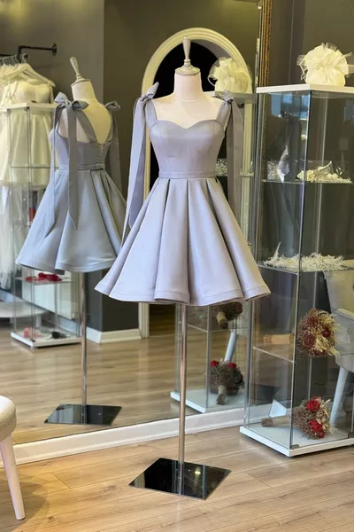 رمادي الكتف التعادل البسيطة الساتان مساء اللباس وسهرة اللباس