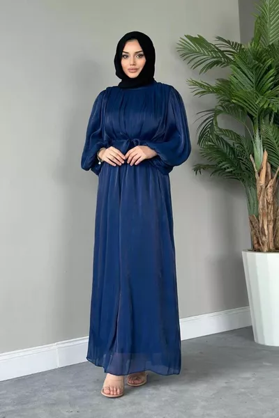 Manica Palloncino Glitter Abito Da Sera Blu Navy