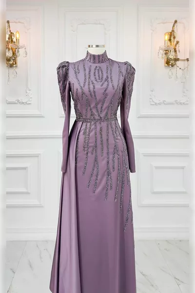 Vêtements Hijab FIRUZE Tissu Satiné Numérique Bsn Stone Prints Robe Hijab Robes De Soirée