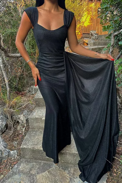 فستان سهرة طويل لامع أسود 
