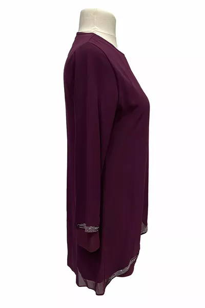 Fuchsia Zülal Stilvoller Stein bestickt Rundkragen Mutter Abendkleid Tunika