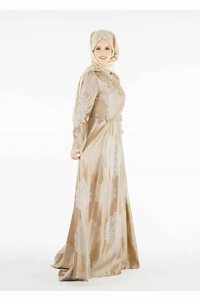 Жените злато (злато) съдия яка мъниста бродирани вечерна рокля 