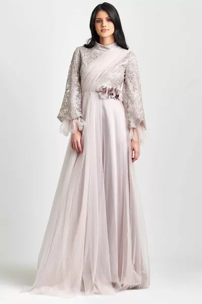 حجر الأكمام الدانتيل الصليب تول مفصلة مساء اللباس