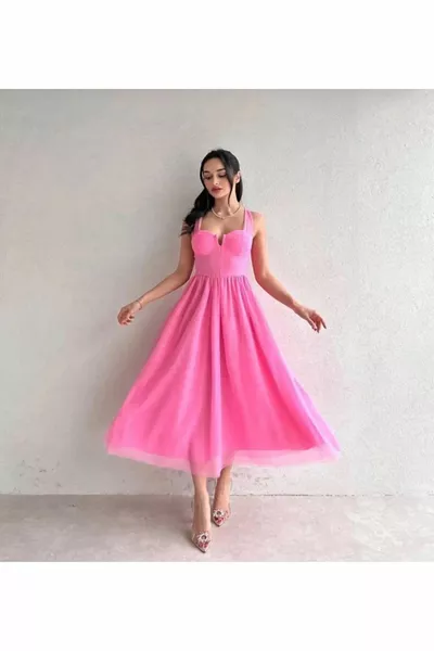 PRINCESS MODEL DRESS WITH CROSS ROPE DETAIL