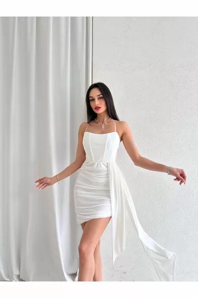 رايات منخفضة قطع قلادة النسيج مفصلة الأبيض فستان صغير - مساء اللباس والتخرج اللباس