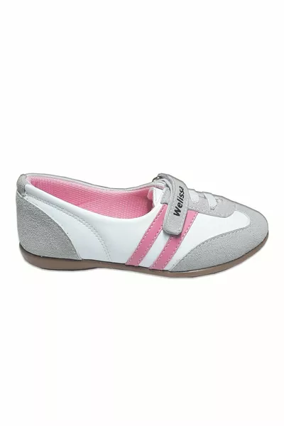 Blanc Gris Velcro Élastique Casual Sports Enfants Ballerines