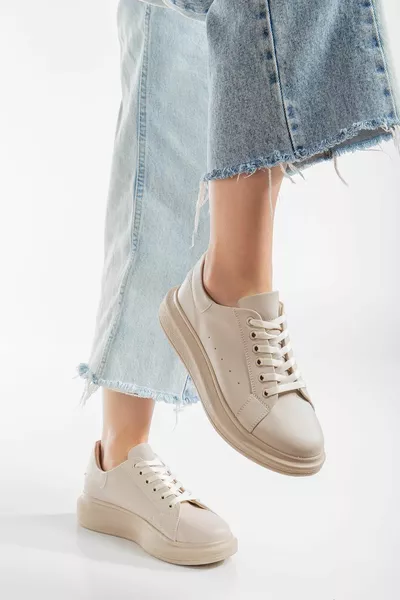 Balloon Sole Lace-Up Lightweight Nude Women's Sneakers