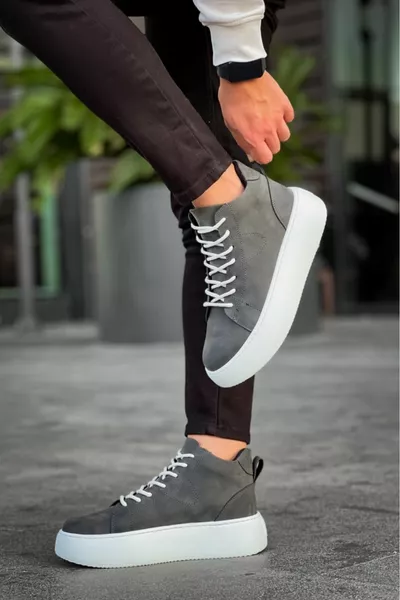  Lace-up heren hoge witte zool antraciet sportlaarzen