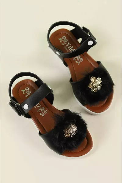 Sandali da ragazza con fibbia a fiore nero