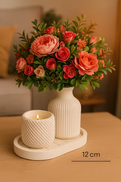 طقم مزهرية و حامل شموع سيراميك زخرفي – تزيين المكتب وهدية