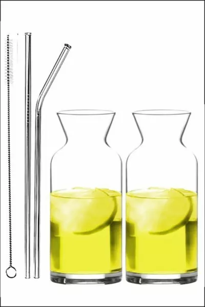4-teiliger Glasstrohhalm mit 2 Reinigungsbürsten,  cm