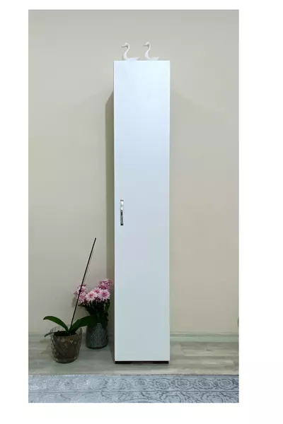 Многофункционален шкаф Еднокрилен шкаф с 5 рафта Баня шкаф Кухненски килер Бял шкаф за провизии