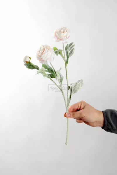 Yapay Çiçek 3lü Şakayık Ranunculus Dalı  cm Pudra