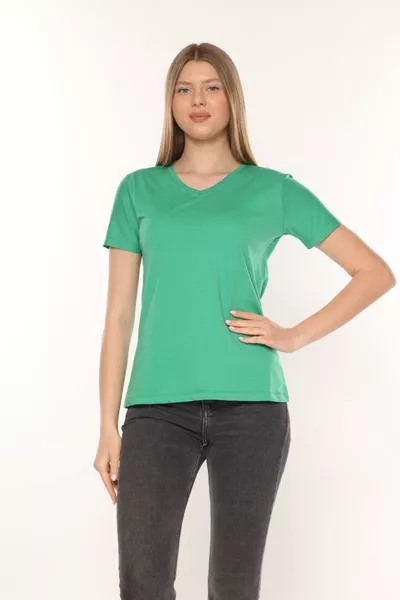 T-shirt donna basic a V in cotone % di alta qualità, maglia in cotone