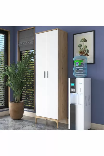 Rani  Multi-Purpose Cabinet 2-Door 7-Shelf Bathroom Pantry Kitchen Cabinet Basket Walnut - White