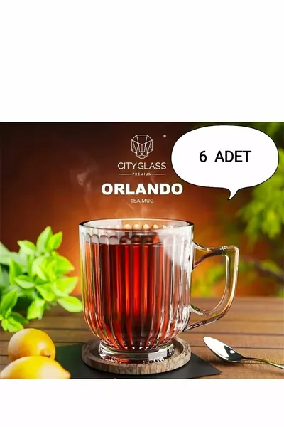 6 Adet Kristal Cam Kulplu Çay Nescafe Kupa Bardak Seti Takımı