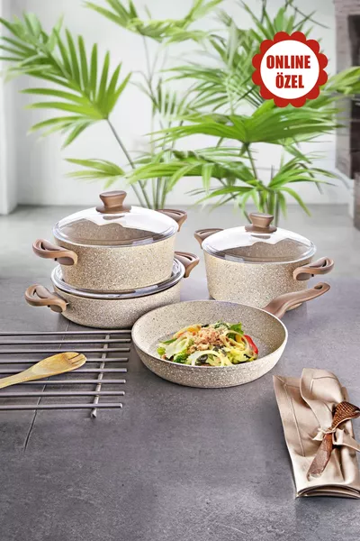 Diez 7-Piece Granite Cookware Set - Cappuccino