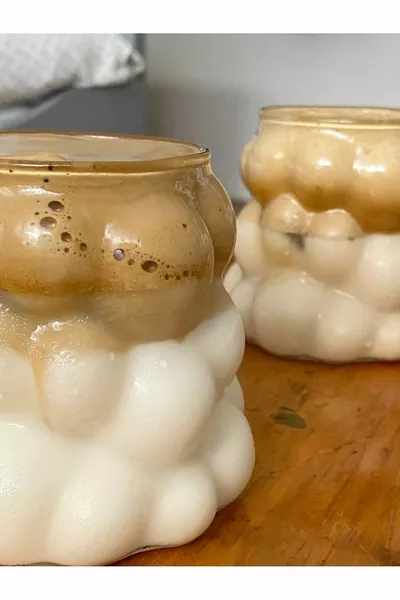 4 Adet Boncuk Bardak - Cam Pipet Hediyeli Soğuk, Sıcak Kahve Bardağı Üzüm Tanesi Bardağı  ml