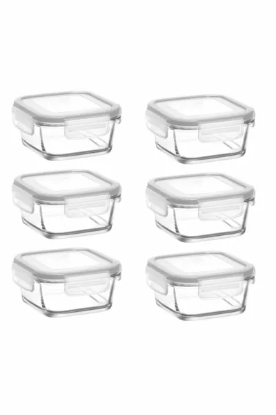 6-Piece Glass Storage Container Set with Lid for Breakfast  White