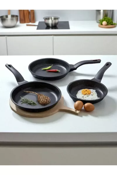 Set di 3 Padelle in Ghisa  Antiaderenti in Granito NERO