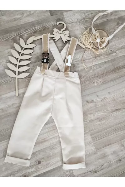 Ensemble salopette et nœud papillon avec motif ourson doré crème, tenue d'anniversaire